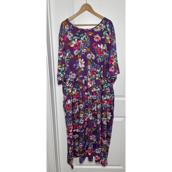 Ulla Popken Dresses & Skirts - Ulla Popken Womens Purple Floral Cotton Dress Size 36/38 Lounge Boho Casual